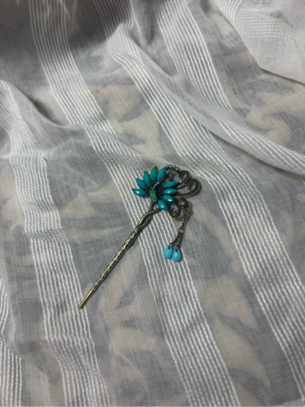 Turquoise Floral Hair Stick - Elegant vintage Women’s Jewelry